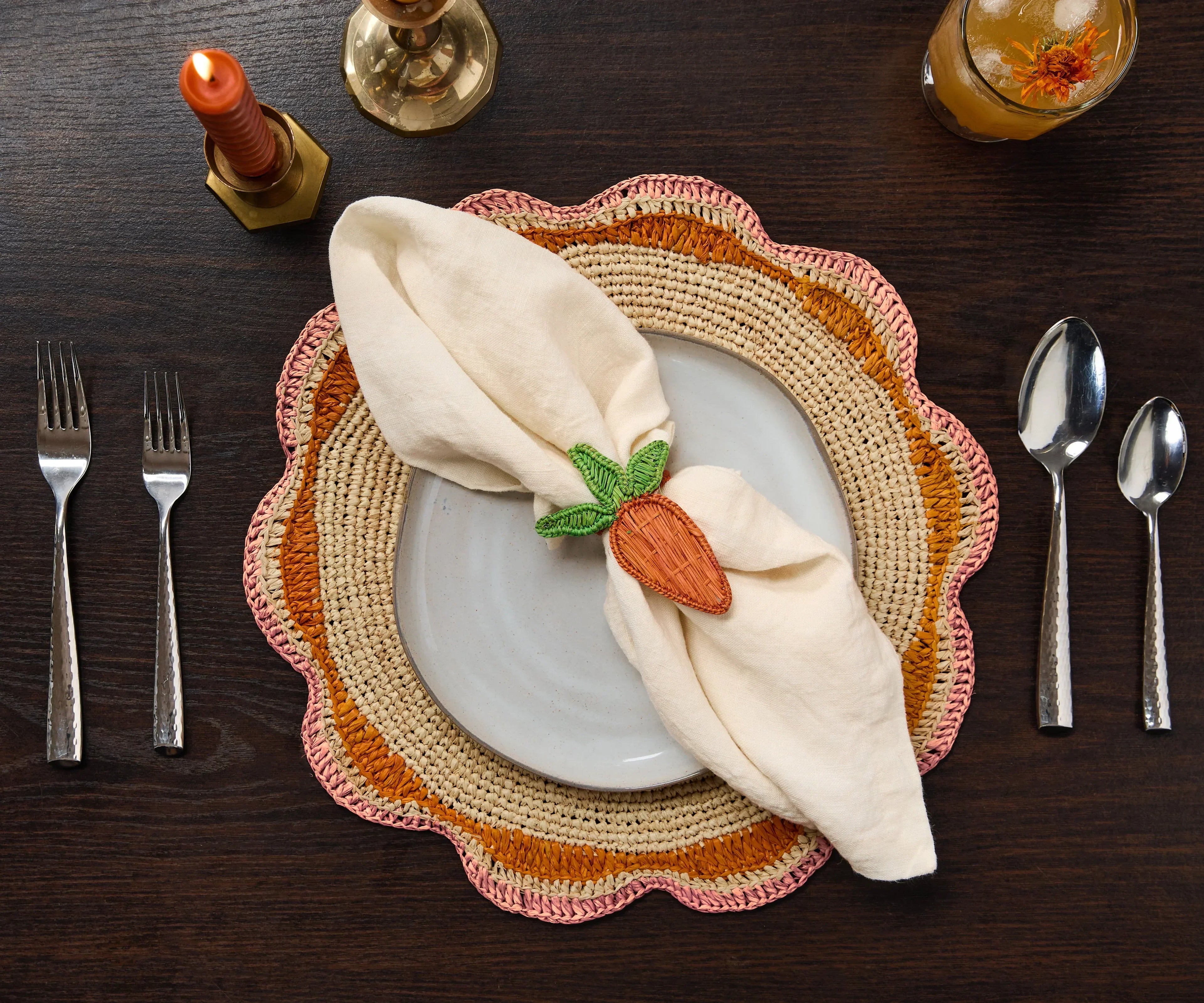 Carrot Napkin Ring – 3.5” Handwoven Iraca Palm – Artisan Spring Table Decor from Colombia Payton James