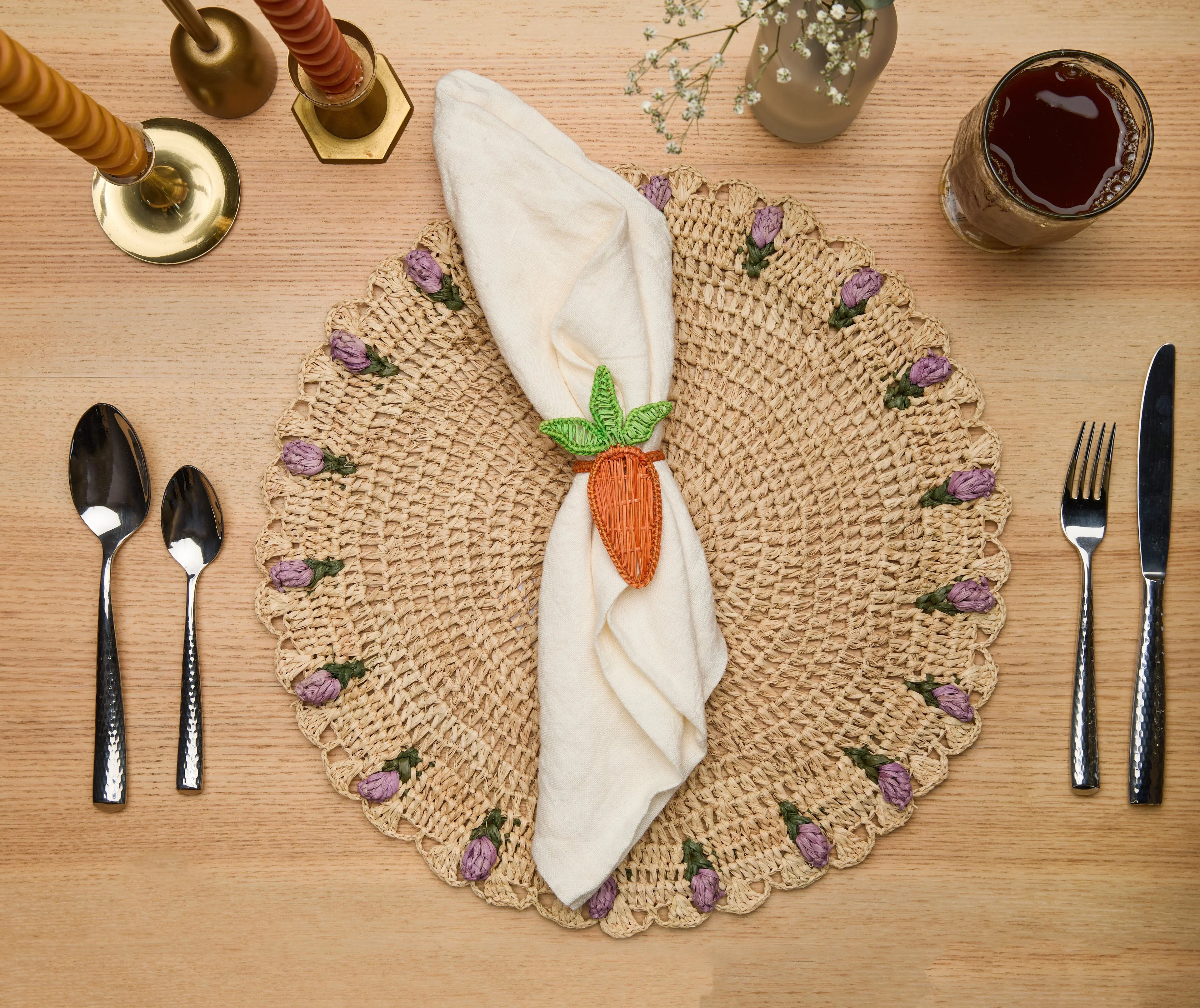 Carrot Napkin Ring – 3.5” Handwoven Iraca Palm – Artisan Spring Table Decor from Colombia Payton James