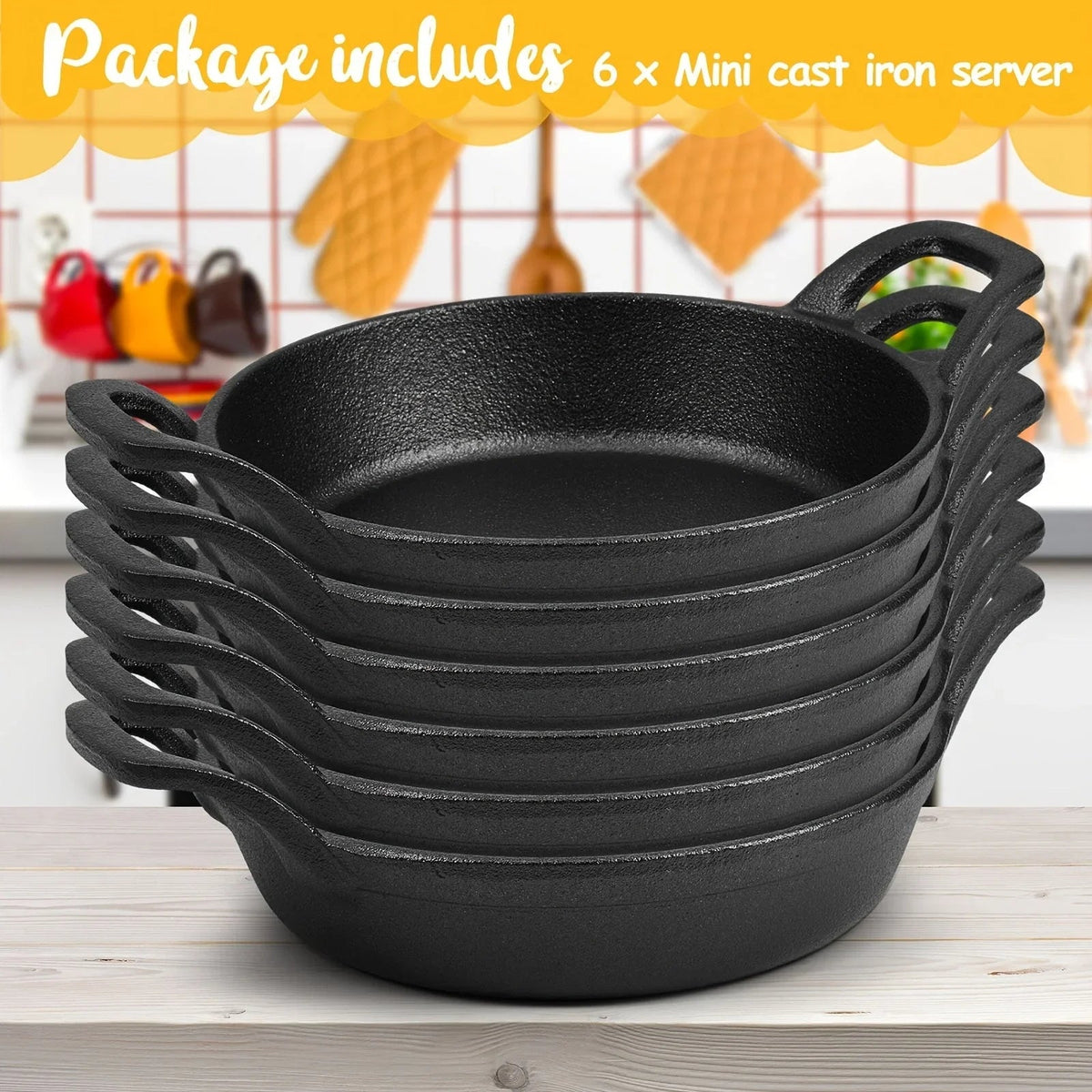 6 Pack Mini Cast Iron Skillets 6.3 X 6.3 X 1.5 Inch Cast Iron Pan Small Ramekin Set Black Casserole Dish... - House Of Avana [[SKU:HOA-CKW-003]]