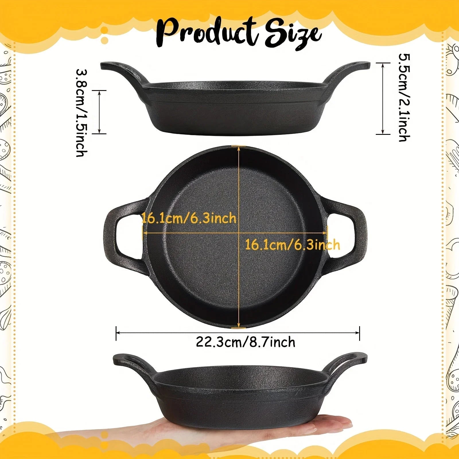 6 Pack Mini Cast Iron Skillets 6.3 X 6.3 X 1.5 Inch Cast Iron Pan Small Ramekin Set Black Casserole Dish... - House Of Avana