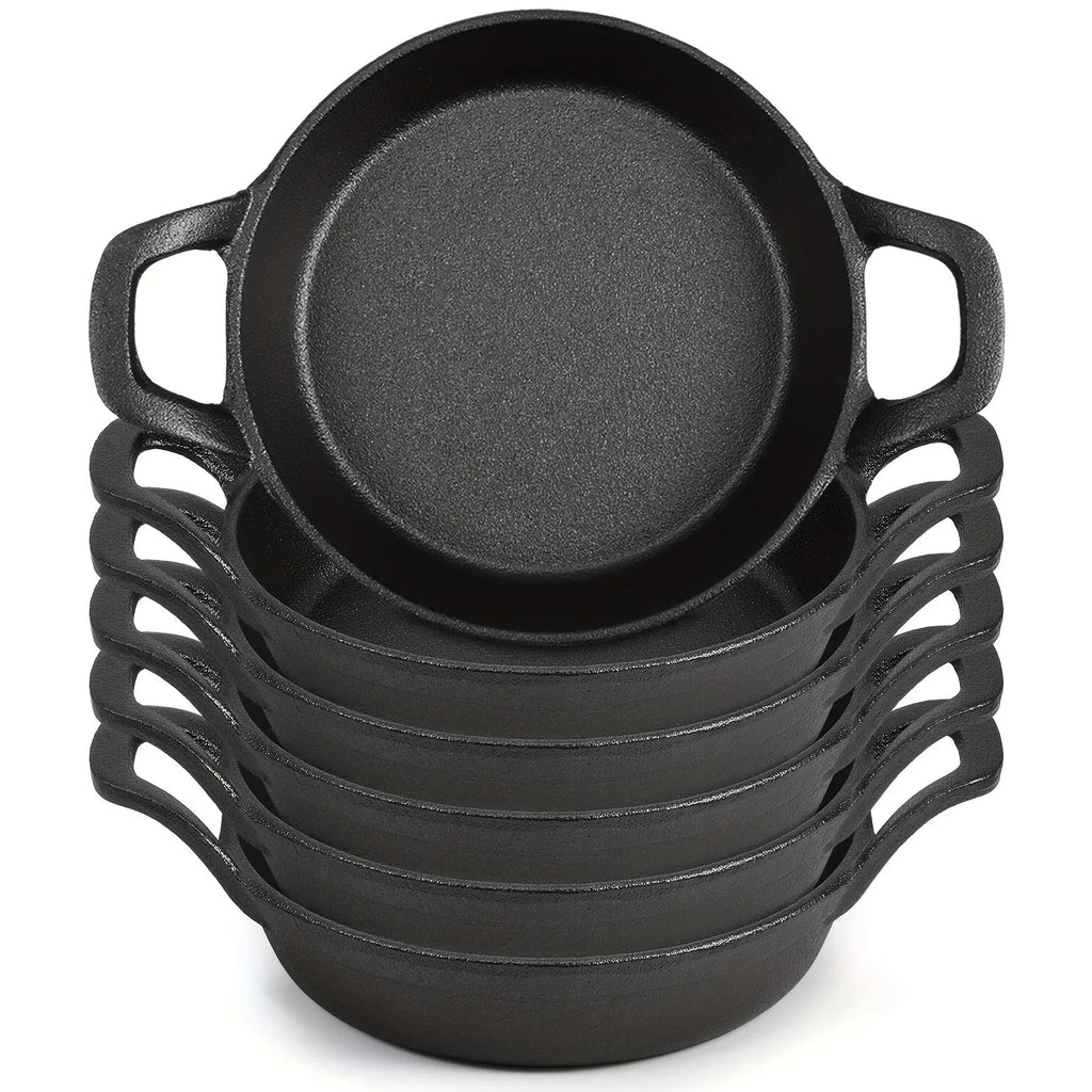 6 Pack Mini Cast Iron Skillets 6.3 X 6.3 X 1.5 Inch Cast Iron Pan Small Ramekin Set Black Casserole Dish... - House Of Avana