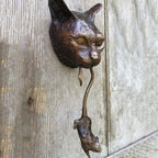 Bronze cat and mouse door knocker, intricately designed metal sculpture - House of Avana
