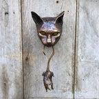 Bronze cat and mouse door knocker, intricately designed metal sculpture - House of Avana