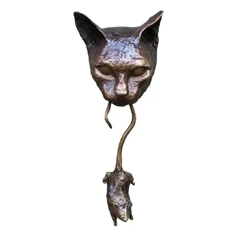 Bronze cat and mouse door knocker, intricately designed metal sculpture - House of Avana