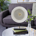 Large Contemporary Metal Geometric Sculpture Statue - Mandala Design with Golden Accents & Black Base, Non-Slip Rubber Feet, 14x3x20 Inch Indoor Home Decor for Living Room, Bathroom, Office, Sculptures Home Decor, Bathroom Or - House Of Avana