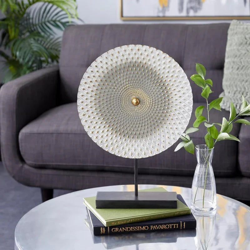 Large Contemporary Metal Geometric Sculpture Statue - Mandala Design with Golden Accents & Black Base, Non-Slip Rubber Feet, 14x3x20 Inch Indoor Home Decor for Living Room, Bathroom, Office, Sculptures Home Decor, Bathroom Or - House Of Avana