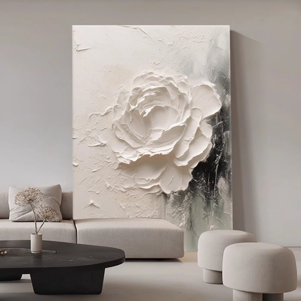 1pc Elegant White Abstract Flower Canvas Wall Art – Framed & Ready to Hang, Large Modern Home Decor for Living Room, Office, or Corridor, Wood Frame, Wrapped Canvas, Classic Theme, Room Decor, 2D, Perfect for Room Decor House Of Avana