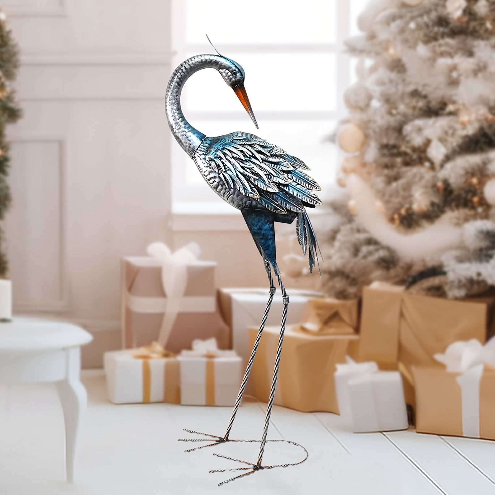 1pc Rustic Metal Garden Crane Statue Outdoor Decor, Standing Heron Sculpture Lawn Ornaments, Blue Bird Lake Yard Backyard Patio House of Avana