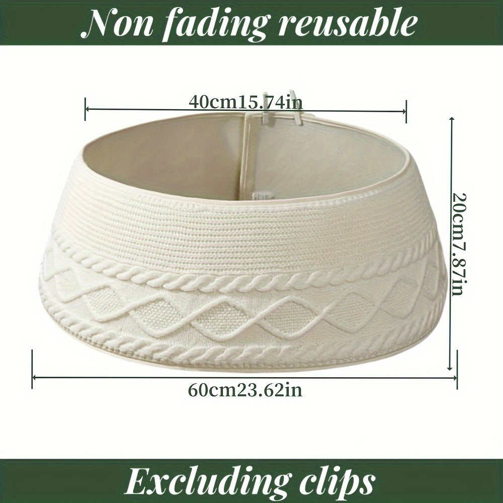 1pc Knitted Christmas Tree Collar, Cream Cross Diamond Edge Coarse Twisted Flower Knitted Christmas Tree Collar, Farmhouse Country Tree Ring Tree Skirt Used for Christmas Home Decoration, Christmas Holiday Parties, Home, Gard House Of Avana