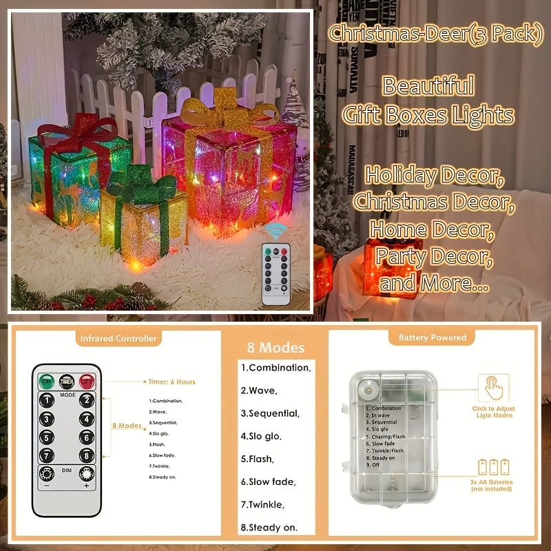 3pcs Set of Glowing Boxes, Warm Glowing Box Decorations, Boxes with Trees, Home Decor, Decorations, New Year Decorations House Of Avana