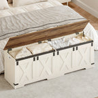 59" Storage Chest, Extra Large Storage Trunk with 2 Safety Hinges, Farmhouse Wooden Box Bench, Lift-Top Organizer Chest, Entryway Trunk for Bedroom, Living Room, White And Brown House Of Avana