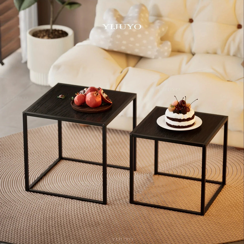 [2pcs Nordic Iron Art Tables] 2pcs Set, Minimalist Modern Nordic Iron Art Square Coffee Table and Side Tables for Living Room or Bedroom House Of Avana