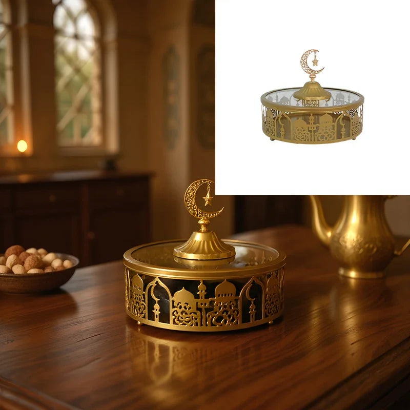 Storage Tray - Geometric Golden with Lid