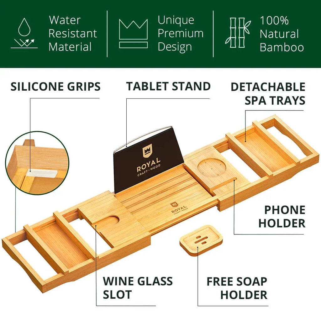 Bathtub Caddy Tray, Natural Royal Craft Wood