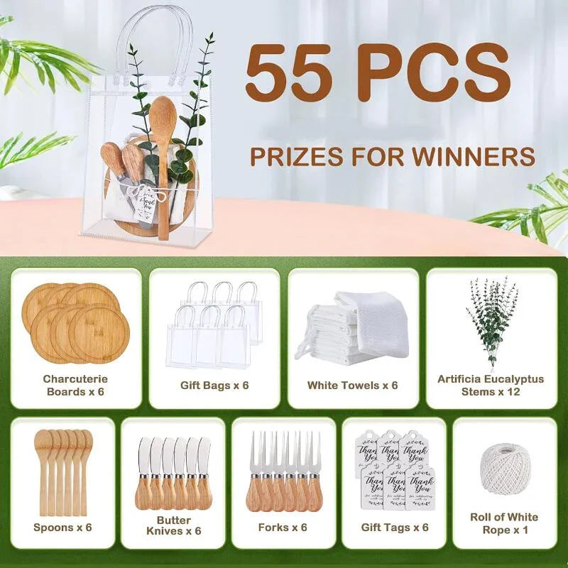 Shower Prizes for Winners 6 Sets Cheese Board Spoon Fork Butter Spreaders Plaid Towel Thank You Card and Gift Bags for Shower Wedding Bridal Shower Favors, Party Giveaways, Wedding Accessories, Elegant Favors, Charming Bridal House Of Avana