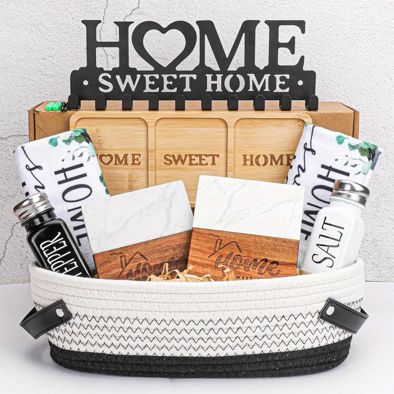 PENGTAI Unique Housewarming Basket - Handmade Bamboo & Cotton with "HOME" Design, Perfect for Couples, Clients, Women, Men - Ideal for House Buyers, Realtors, And New Apartment Gifts, Housewarming Gift|Unique Housewarming Bas House Of Avana