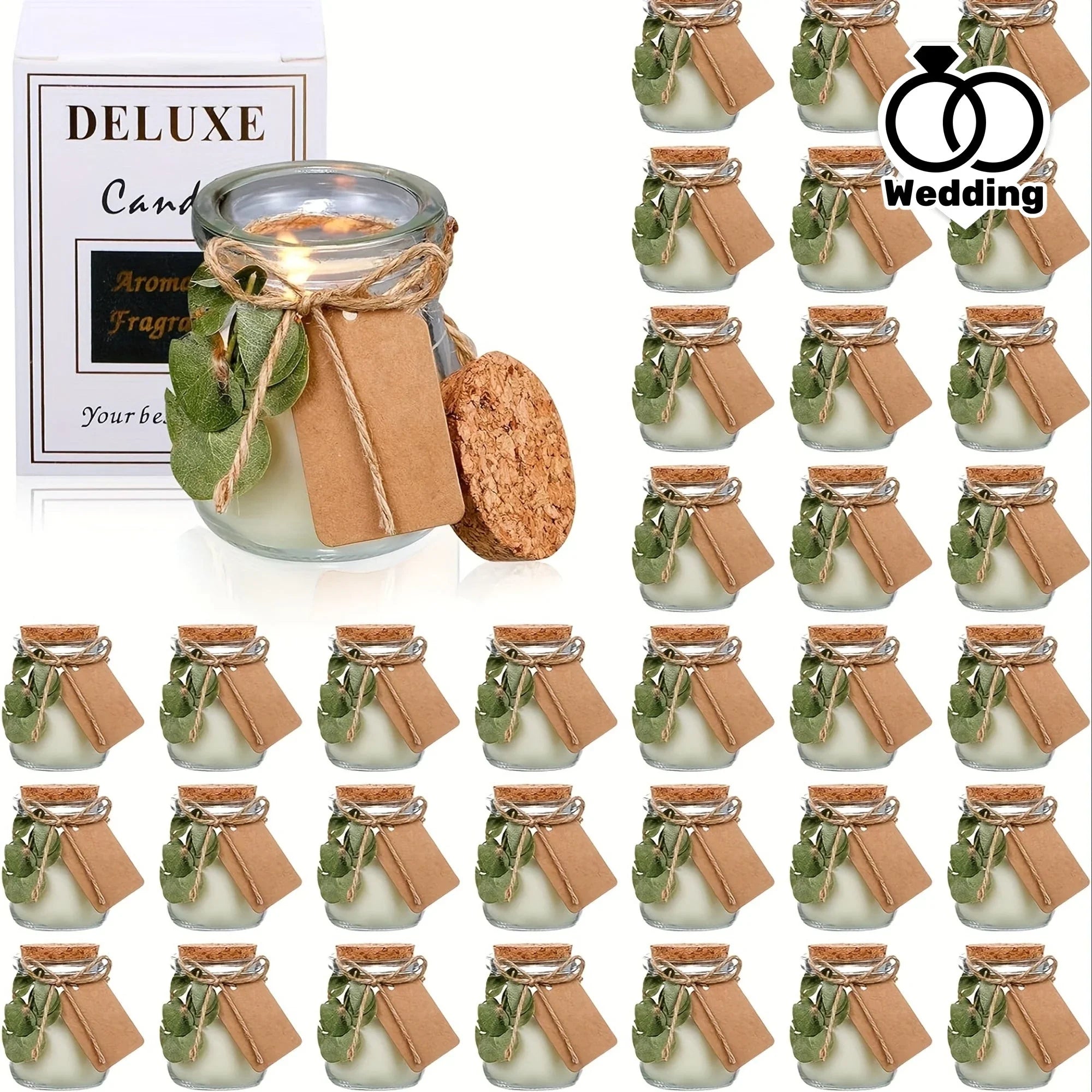 50 Sets Bulk Glass Jars with Scented Soy Wax - Green Leaves Aroma, High-Quality Wedding Favors for Guests, Includes DIY Tag Cards & Rustic Twine for Bridesmaid Groomsmen, Bridal Shower, Housewarming Party Decor House Of Avana