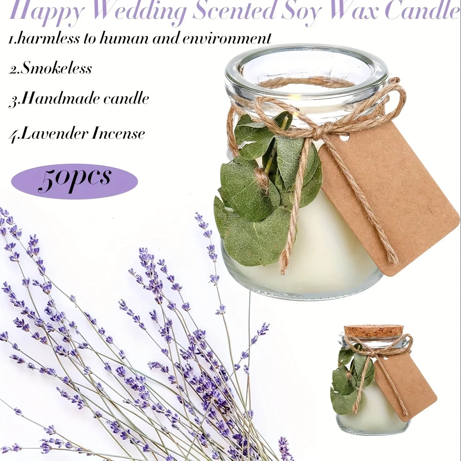 50 Sets Bulk Glass Jars with Scented Soy Wax - Green Leaves Aroma, High-Quality Wedding Favors for Guests, Includes DIY Tag Cards & Rustic Twine for Bridesmaid Groomsmen, Bridal Shower, Housewarming Party Decor House Of Avana