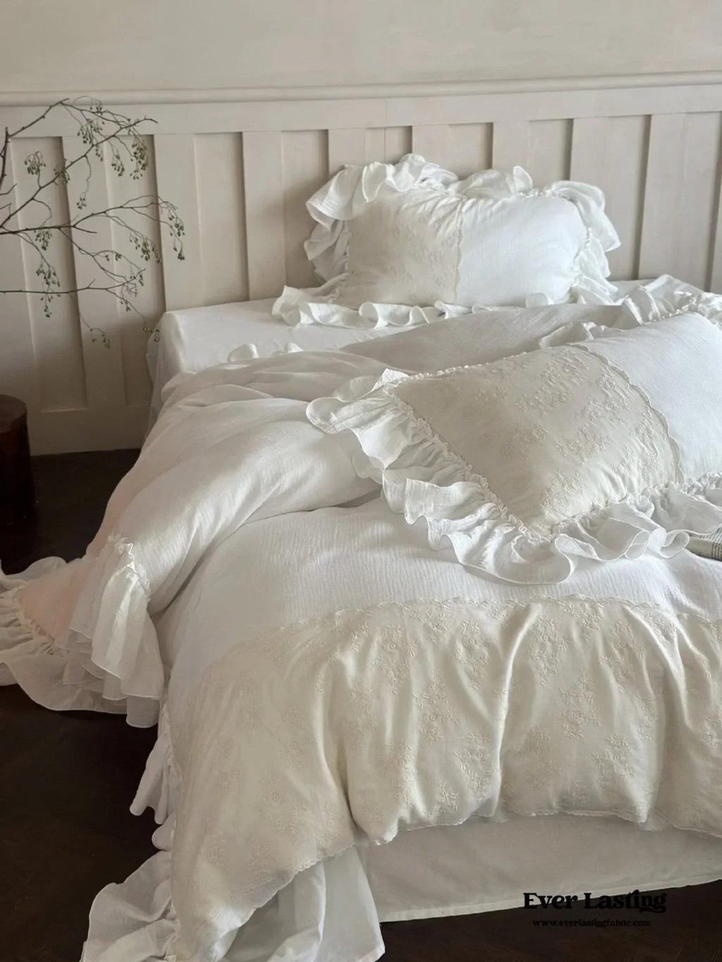 Celeste Soft Lace Embroidered Ruffle Bedding Set / Pink Ever Lasting