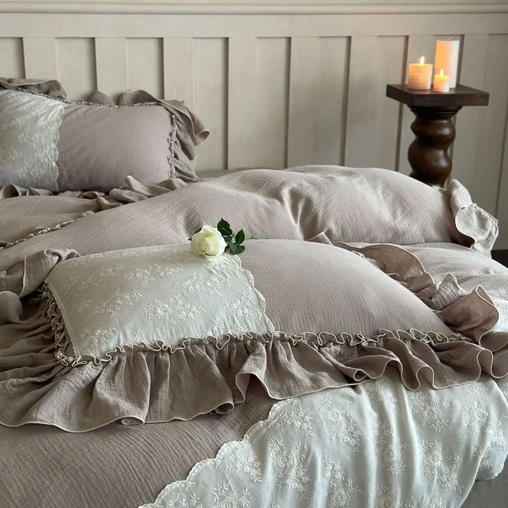 Celeste Soft Lace Embroidered Ruffle Bedding Set / Pink Ever Lasting
