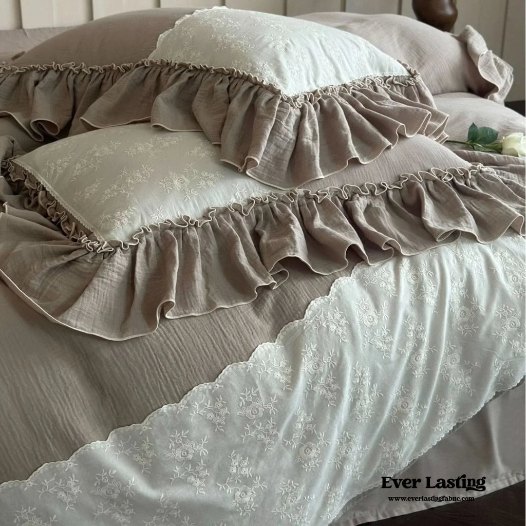 Celeste Soft Lace Embroidered Ruffle Bedding Set / Pink Ever Lasting