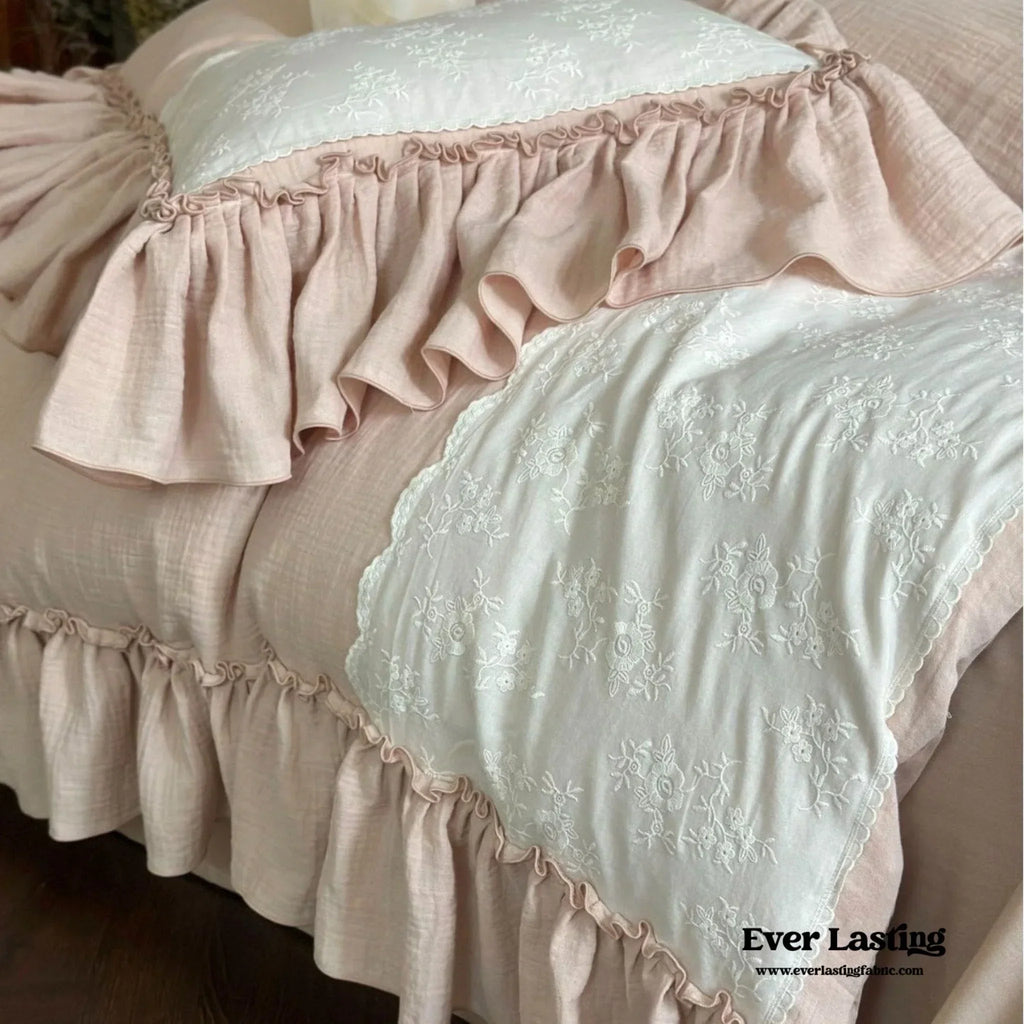 Celeste Soft Lace Embroidered Ruffle Bedding Set / Pink Ever Lasting