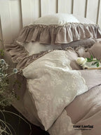 Celeste Soft Lace Embroidered Ruffle Bedding Set / Pink Ever Lasting