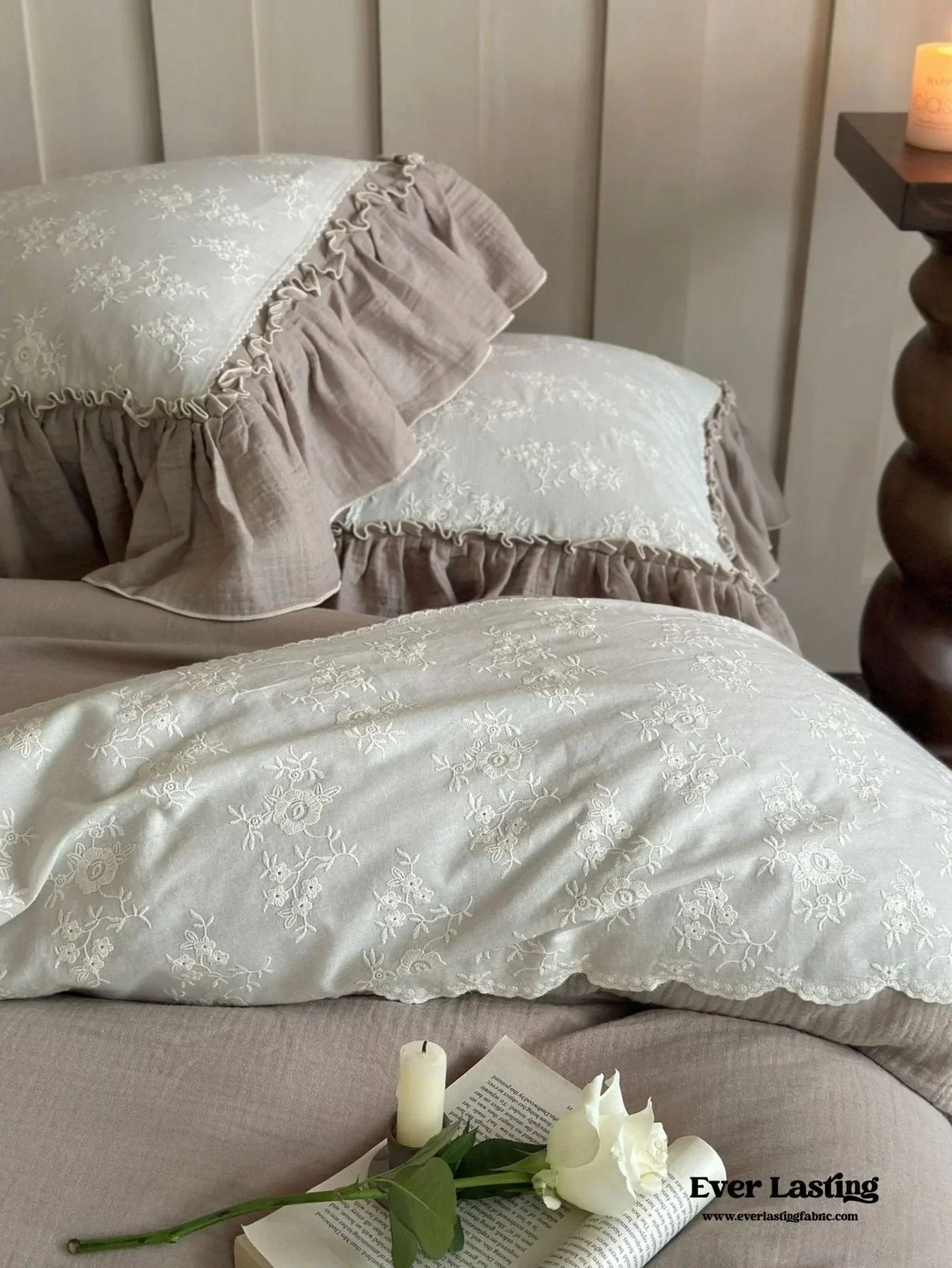Celeste Soft Lace Embroidered Ruffle Bedding Set / Pink Ever Lasting