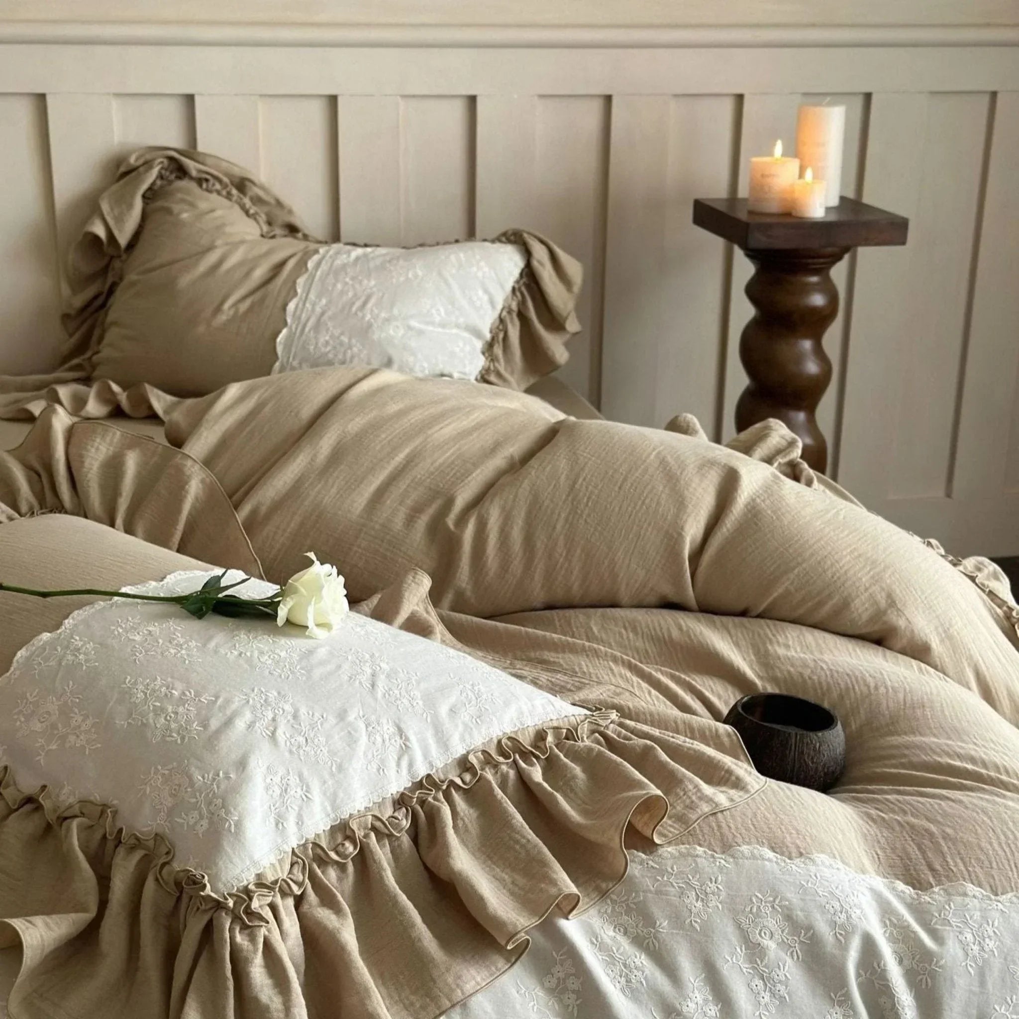 Celeste Soft Lace Embroidered Ruffle Bedding Set / Pink Ever Lasting