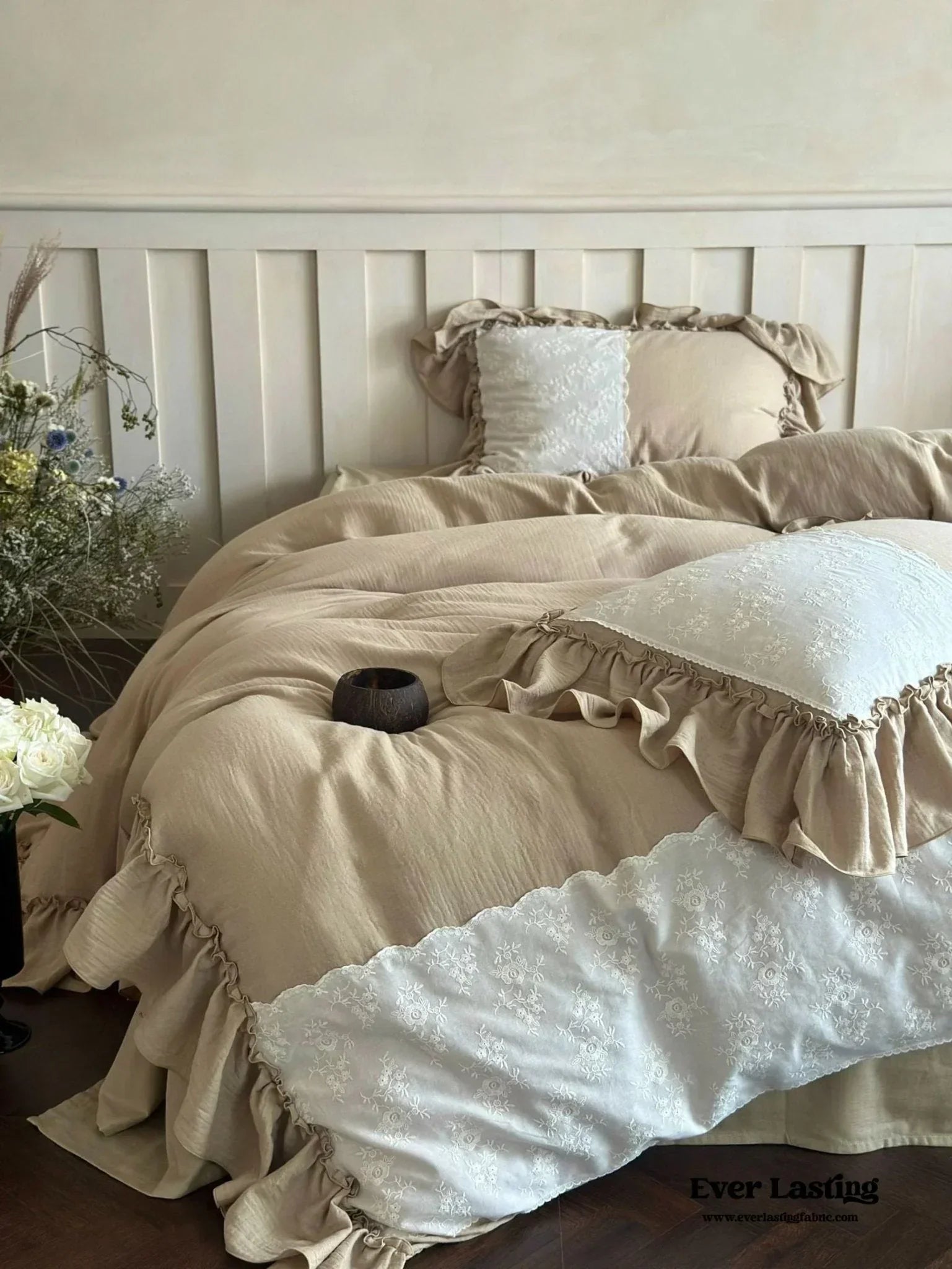 Celeste Soft Lace Embroidered Ruffle Bedding Set / Pink Ever Lasting