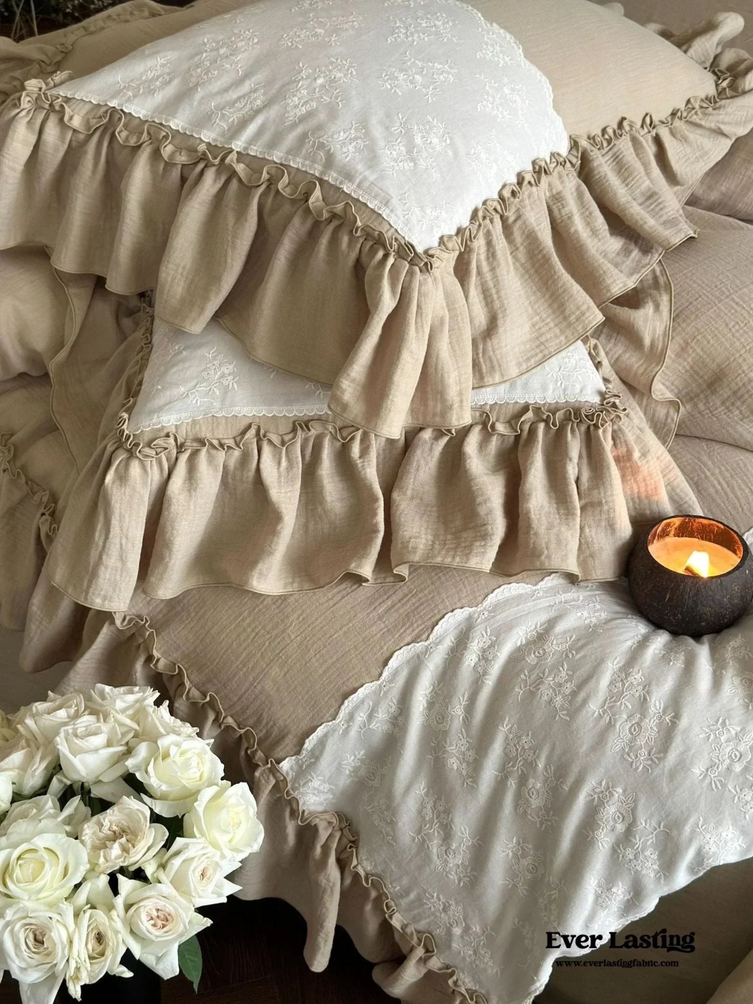 Celeste Soft Lace Embroidered Ruffle Bedding Set / Pink Ever Lasting