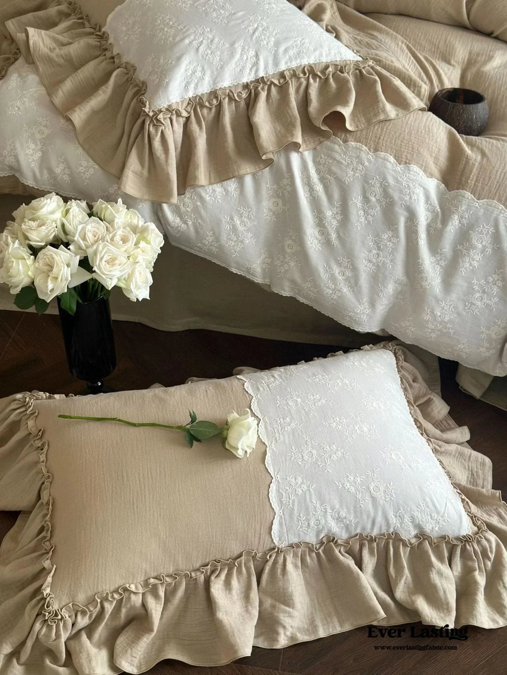 Celeste Soft Lace Embroidered Ruffle Bedding Set / Pink Ever Lasting