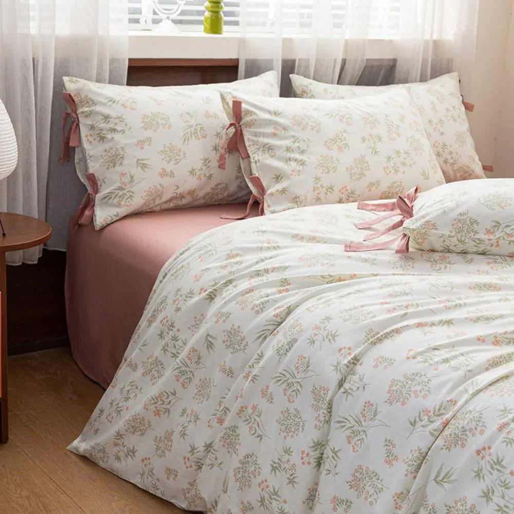 Celia Cottage Ribbon Bow Tie Floral Bedding Set / Pink Ever Lasting