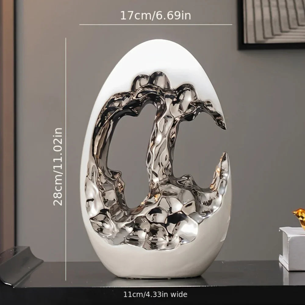 White ceramic art figurine, modern minimalist design, glossy finish - House of Avana