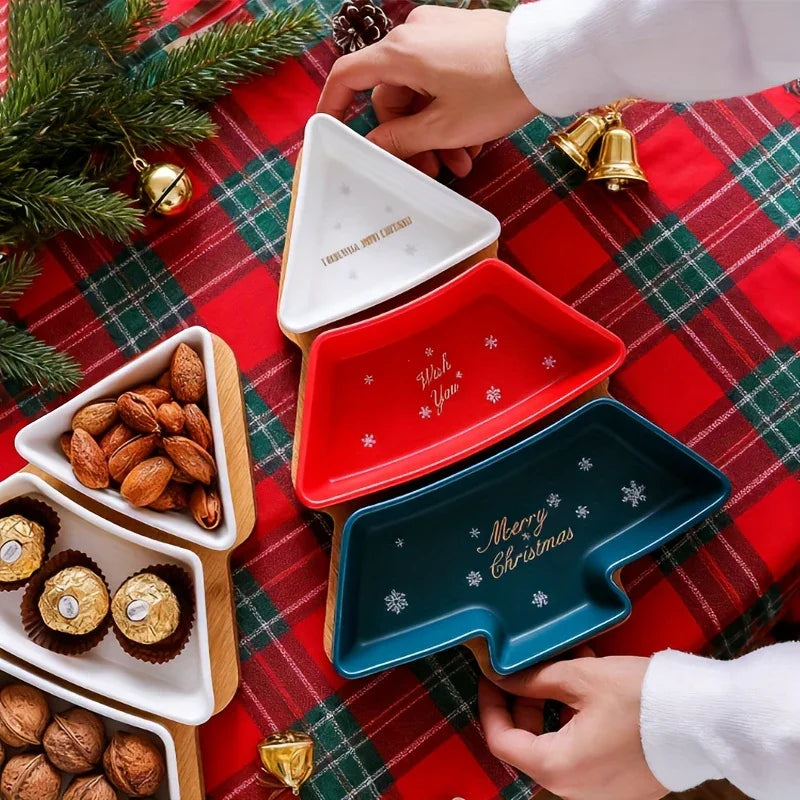 Ceramic Christmas Tree Snack Plates with Detachable Stand - House Of Avana [[SKU:HOA-XMS-030]]