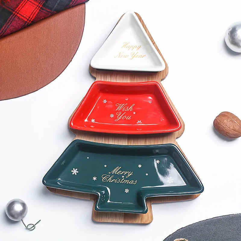 Ceramic Christmas Tree Snack Plates with Detachable Stand - House Of Avana [[SKU:HOA-XMS-030]]