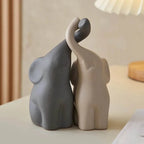 White ceramic elephant couple statue, abstract design, hand-painted - House of Avana