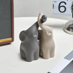 White ceramic elephant couple statue, abstract design, hand-painted - House of Avana