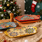 TAUFIKT Bohemian Ceramic Fish Plates, Large Rectangular Elegant Steamed Fish Plates, Durable Easy-to-Clean Space-Saving Design, for Home Kitchen and Restaurant, Set of 4, Can Be Used for Christmas Valentine's Day Thanksgiving House Of Avana