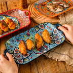 TAUFIKT Bohemian Ceramic Fish Plates, Large Rectangular Elegant Steamed Fish Plates, Durable Easy-to-Clean Space-Saving Design, for Home Kitchen and Restaurant, Set of 4, Can Be Used for Christmas Valentine's Day Thanksgiving House Of Avana