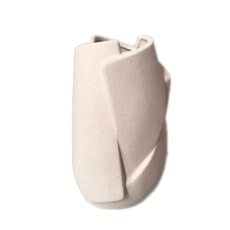 White ceramic geometric vase, modern abstract art, hydroponic cylinder - House of Avana