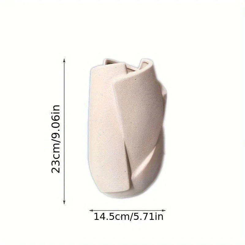 White ceramic geometric vase, modern abstract art, hydroponic cylinder - House of Avana