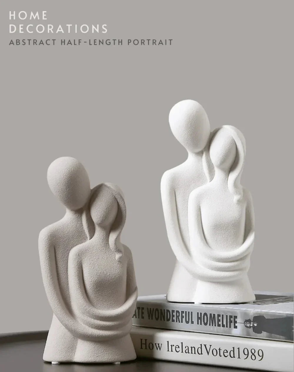 White ceramic couple sculpture, embracing figures, modern décor - House of Avana