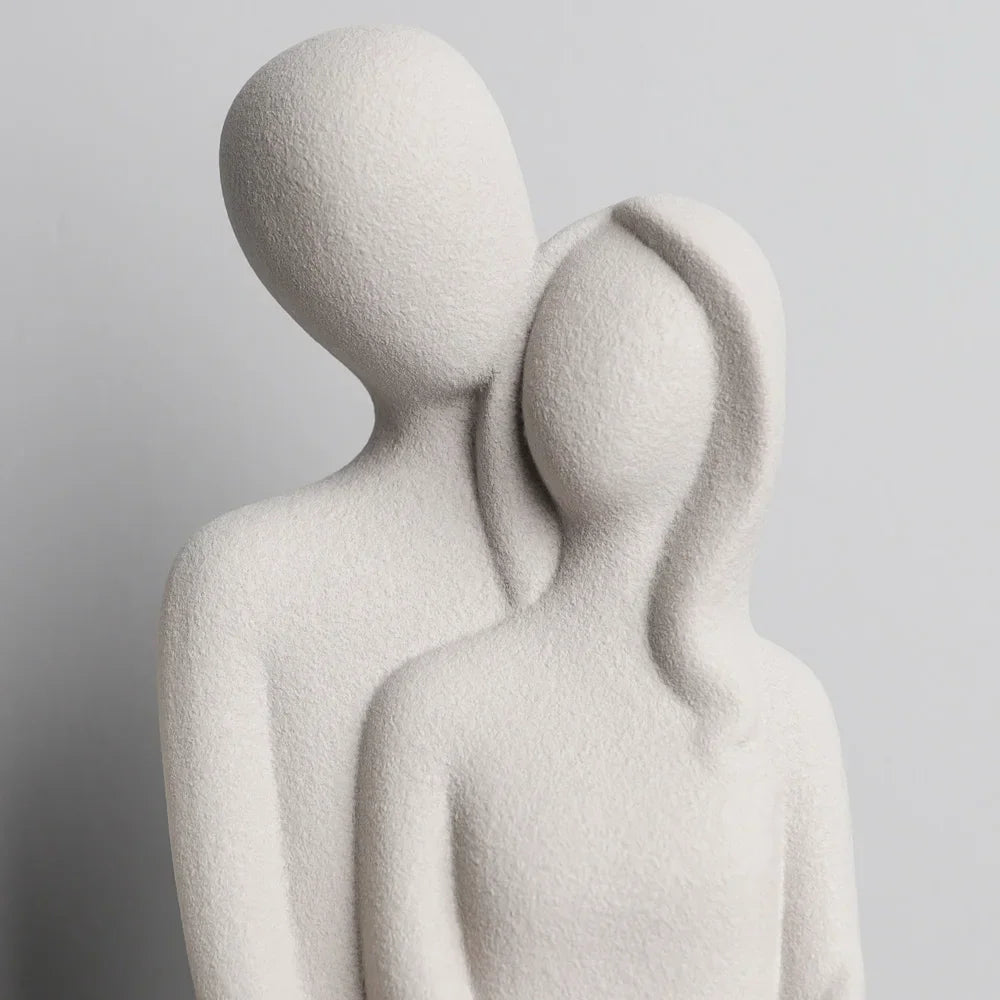 White ceramic couple sculpture, embracing figures, modern décor - House of Avana