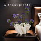 White ceramic vase with 3D printed geometric design, sturdy base - House of Avana