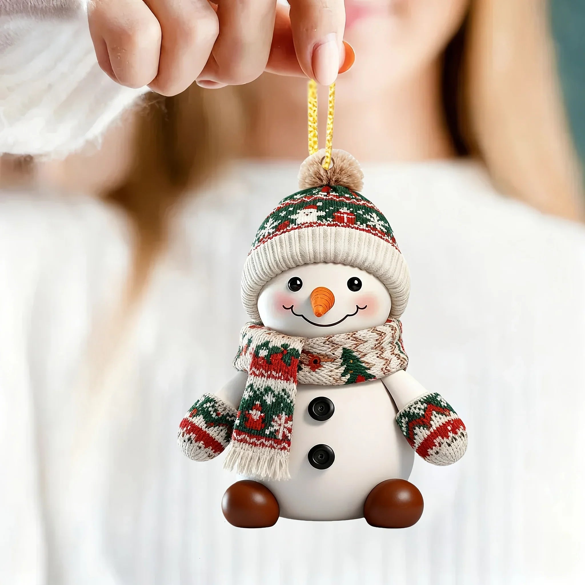 Ceramic Snowman Christmas Tree Ornament Set of 2 - House Of Avana