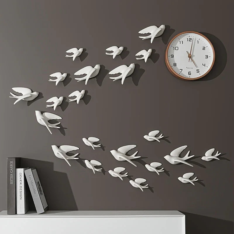 Ceramic Swallow Wall Decor Set, Contemporary Style White Bird Wall Hangings for Living Room, Bedroom, Dining Room Decor - 3D Ceramic Bird Wall Art Sculptures - House Of Avana