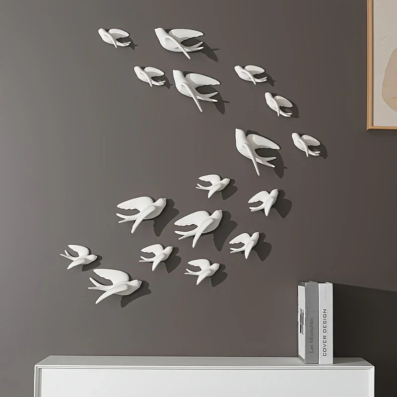 Ceramic Swallow Wall Decor Set, Contemporary Style White Bird Wall Hangings for Living Room, Bedroom, Dining Room Decor - 3D Ceramic Bird Wall Art Sculptures - House Of Avana