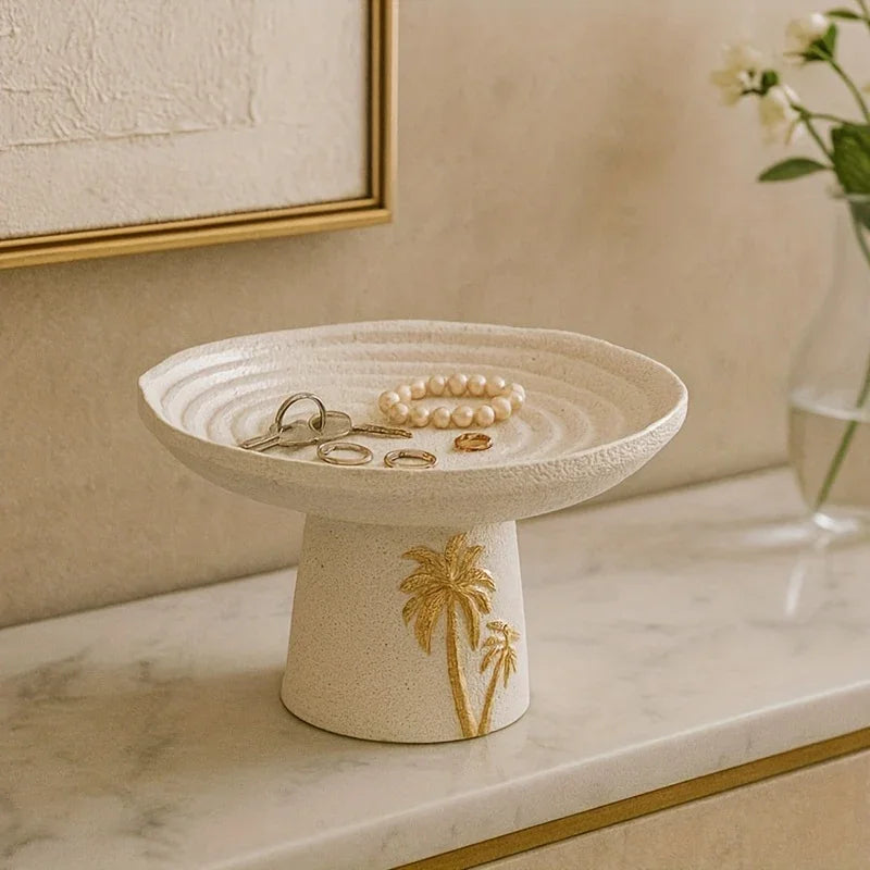 1pc Elegant & Golden Marble-like Resin Decorative Tray with Palm Tree Design - Classic Rectangular Serving Dish for Home, Office (Non-Food Contact), Ramadan Eid Al-fitr Gift - Luxury Table Centerpiece, Office Decoration, Styl House Of Avana [[SKU:HOA-SRV-008]]