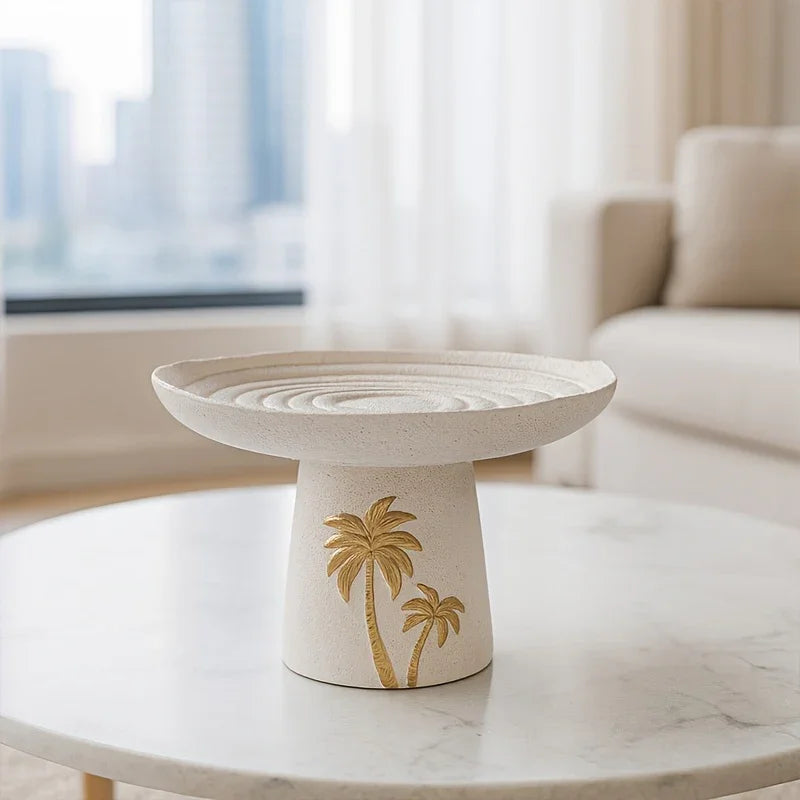 1pc Elegant & Golden Marble-like Resin Decorative Tray with Palm Tree Design - Classic Rectangular Serving Dish for Home, Office (Non-Food Contact), Ramadan Eid Al-fitr Gift - Luxury Table Centerpiece, Office Decoration, Styl House Of Avana [[SKU:HOA-SRV-008]]